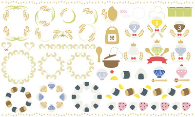 稲穂と米とごはんのイラスト素材セット1