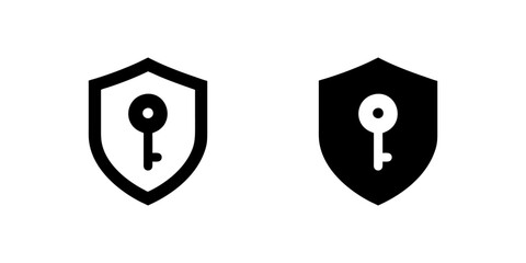 Vector icon set featuring shield key symbols, suitable for security and protection designs.