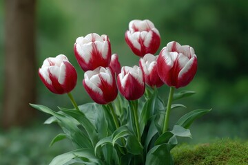 Fototapeta premium Red and White Tulip Flower Bouquet