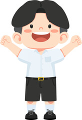 happy schoolboy raising his arms in the air cartoon