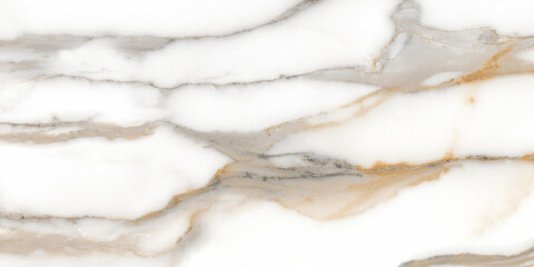 White Statuario marble with colorful veins is used in interior kitchen or bathroom tile design, natural texture pattern background, and a polished finish with brown and gray streaks.