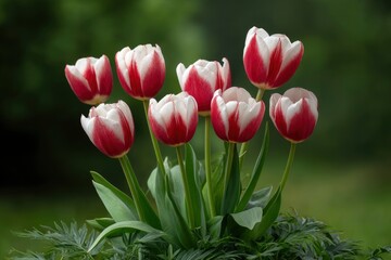 Fototapeta premium Red and White Tulip Flower Blossom
