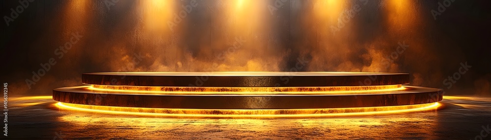 Wall mural gleaming golden podium with elegant lighting and reflective surface