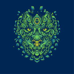  floral demon mask artwork illustration