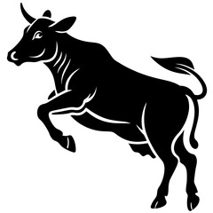Obraz premium Powerful Black Bull Silhouette Leaping with Energy Bold Graphic Design Striking Vector Illustration Simple Clean Style