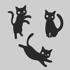 Obraz premium Playful black cat silhouettes three adorable kittens in action jumping sitting and pouncing minimalist vector art design