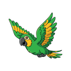 Fototapeta premium A vibrant and colorful parrot perched on a tree branch, showcasing its bright green, red, and yellow feathers. This exotic bird is known for its intelligence, playful nature, and ability to mimic hum