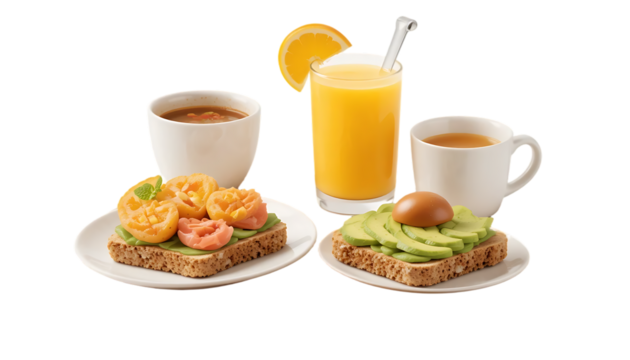 Delicious & Healthy Breakfast: Avocado Toast, Orange Juice & Tea