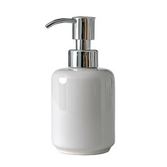 A modern and elegant ceramic soap dispenser with a shiny chrome pump. The dispenser has a sleek, minimalist design