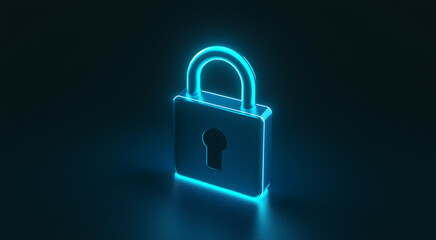 Fototapeta premium a blue glowing padlock icon on a dark background, representing the concept of security and data protection