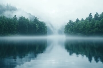 Fototapeta premium Misty forest lake landscape