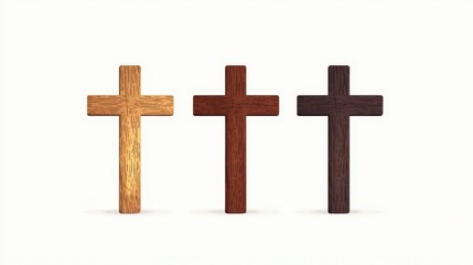 trio of crosses clipart, Good Friday element, flat design, minimal brown palette, isolated on white background