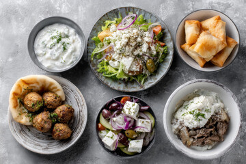 Traditional Greek Cuisine Platter with Meze and Salad