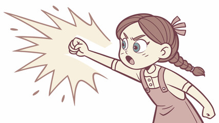 Obraz premium Vector hand-drawing, determined little girl with braided hair expresses her frustration by raising her fist in anger, showcasing strong emotions