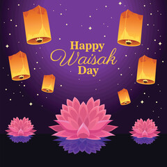 Elegant Waisak Day Lettering with Lotus Design Vector