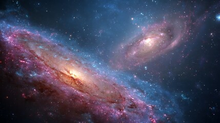 Fototapeta premium Dramatic view of two colorful galaxies in space