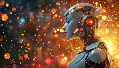 Fototapeta premium Futuristic female robot profile illustration