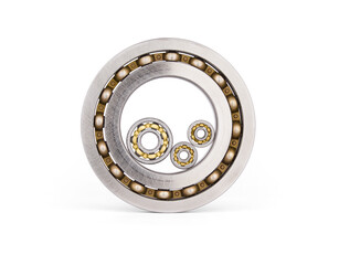 Set of steel ball bearings isolated on white background