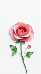 Fototapeta premium Blooming Rose in Paper Quilling Style with Intricate Curled Paper Details on White Background.