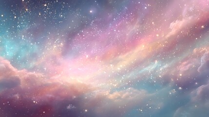 Dreamy pastel galaxy with ethereal light sparkles