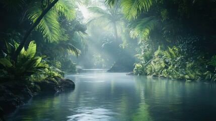 Obraz premium Misty river jungle landscape