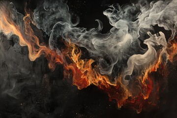 Flames and smoke design overlay on black background