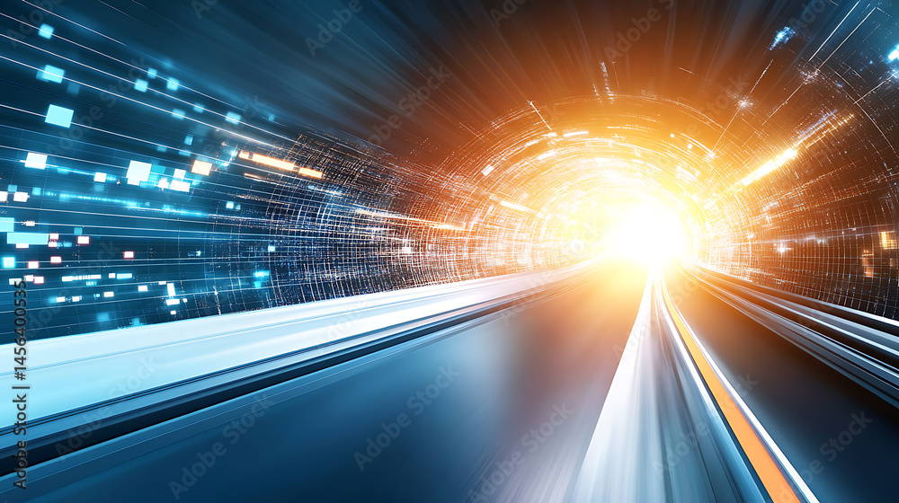 Poster accelerating digital future high-speed data tunnel virtual environment abstract concept dynamic pers
