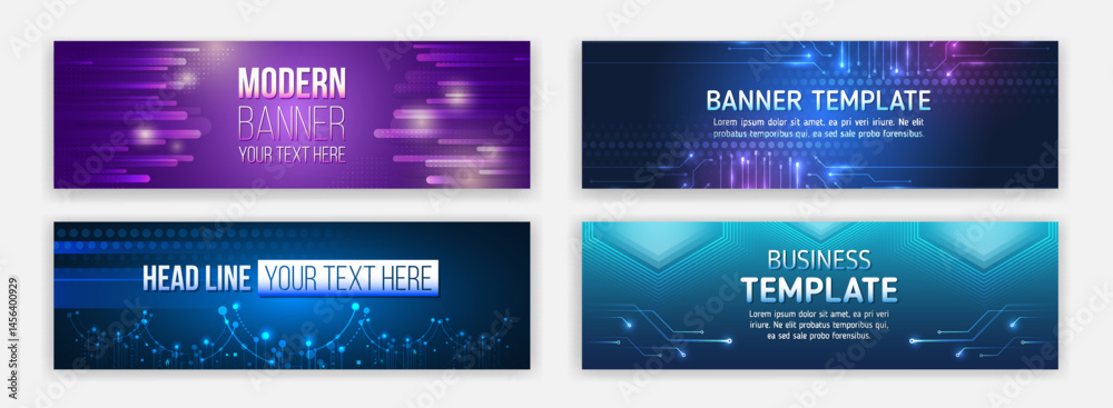 Aufkleber a collection of futuristic technology banners with abstract shapes, digital lines and glowing circui