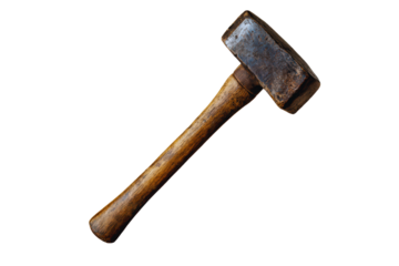 A well worn wooden handled sledgehammer isolated on a transparent background this vintage tool shows signs of extensive use