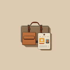 Briefcase and ID Card on Simple Background  