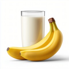 Glass of milk and banana isolated on white background