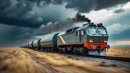 Obraz premium Gray Diesel Train Moving Fast