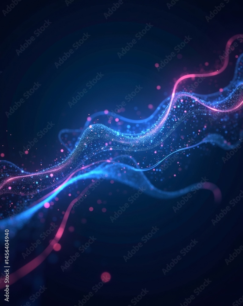 Aufkleber Abstract neon light flow with glowing particles. A mesmerizing display of flowing neon lights