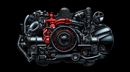 Obraz premium Detailed illustration of a complex engine mechanism.
