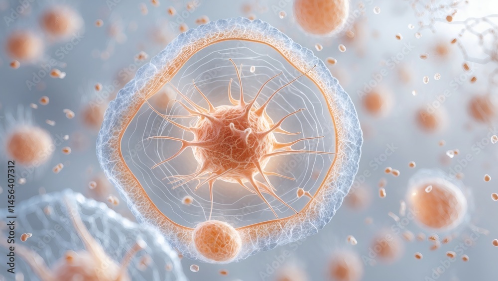 Poster vivid microscopic image of a cell exhibiting intricate details
