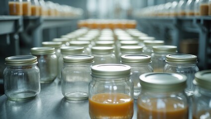 Glass Jars Filled with Orange Liquid on Table