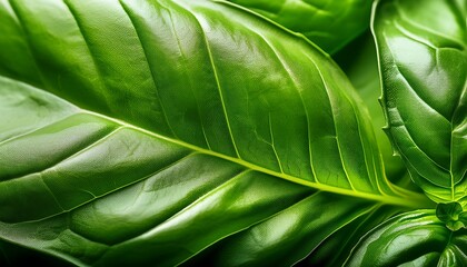 Naklejka premium macro abstract of fresh basil leaf showing delicate veins and vivid green texture