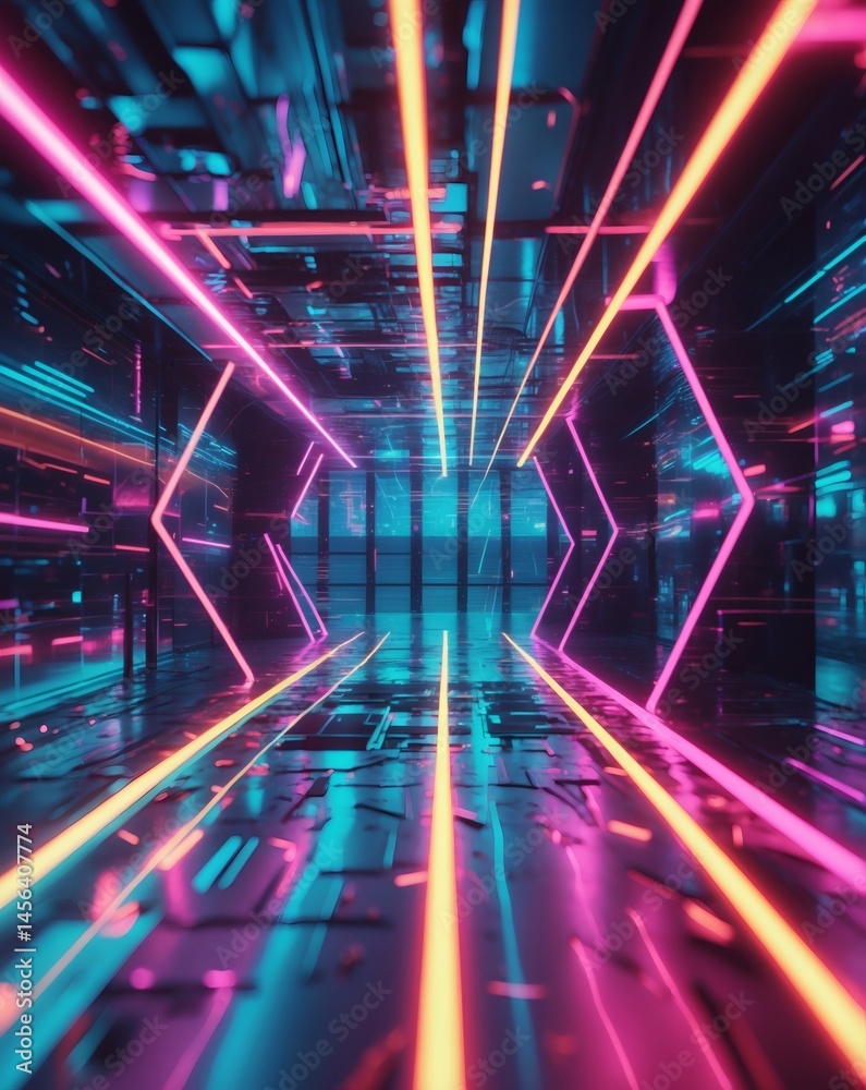 Poster abstract neon tunnel with lights and perspective, perfect for futuristic concepts and technology