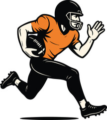 Retro American Football Player Running Vector Illustration on White Background