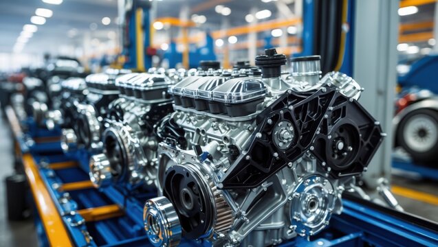 Row of Car Engines in Factory