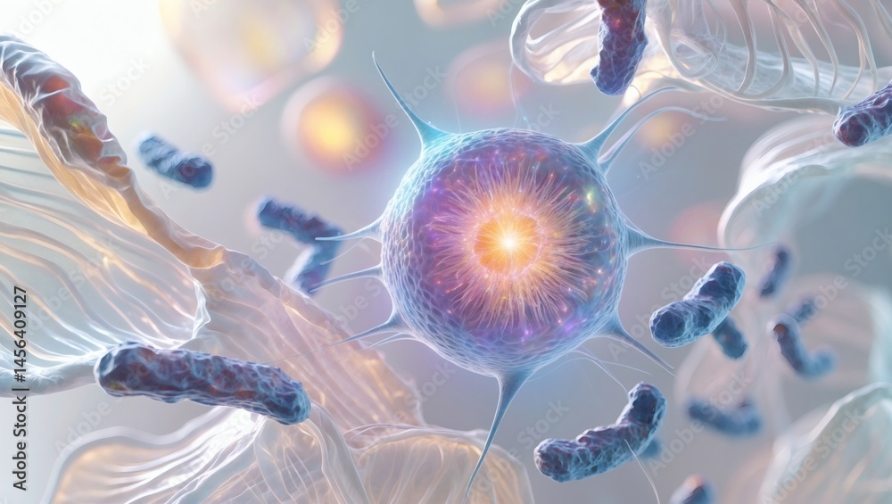 Poster microscopic depiction of a biological cell, offering a glimpse into the intricate world of cellular 
