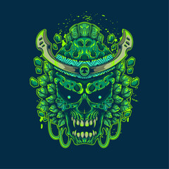green skull floral artwork illustration