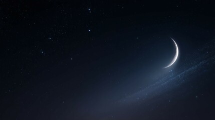 Fototapeta premium Crescent moon shines brightly in a dark night sky with scattered stars.