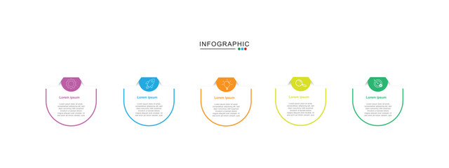5 Step Infographics Design Template - Graph, Pie chart, workflow layout, squire diagram, brochure, report, presentation, web design Editable Vector	
