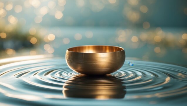 Golden Bowl Sits On Water Creates Ripples