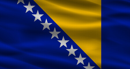 Bosnia flag with fabric texture. Realistic flag of Bosnia waving