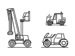 Telehandler Construction Vehicle in Simple Line Art Style