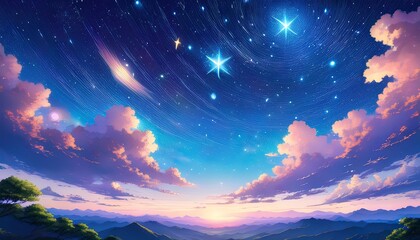 Fototapeta premium a vivid summer night sky with cosmic elements anime style