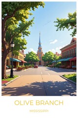 Obraz premium Olive branch Mississippi United states Travel Poster Illustration Print Decor Gift Canvas Wall Art Gift