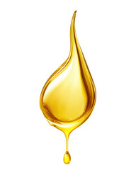 Drop of olive oil or oily cosmetic liquid dripping isolated